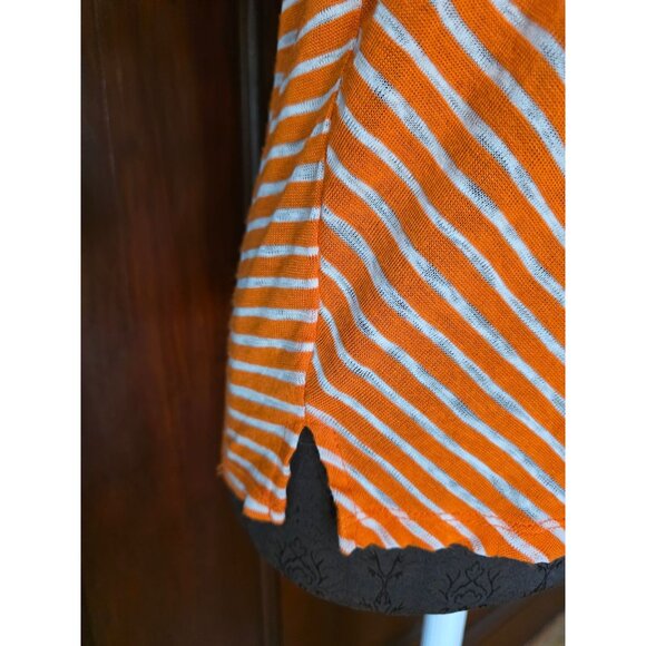 Jones New York Signature Orange & White Linen Striped V-Neck T-Shirt M - Picture 2 of 7